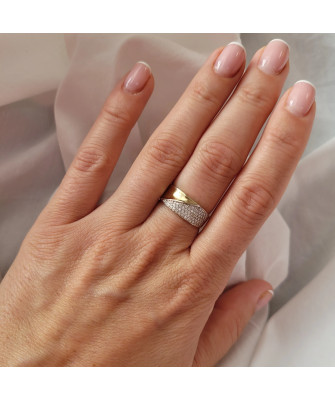 Gold ring – wide band with cubic zirconia 8k