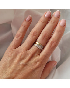 Gold ring – wide band with cubic zirconia 8k