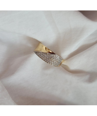 Gold ring – wide band with cubic zirconia 8k