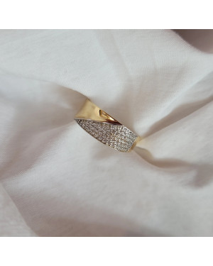 Gold ring – wide band with cubic zirconia 8k