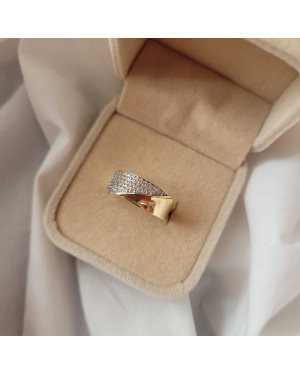 Gold ring – wide band with cubic zirconia 8k