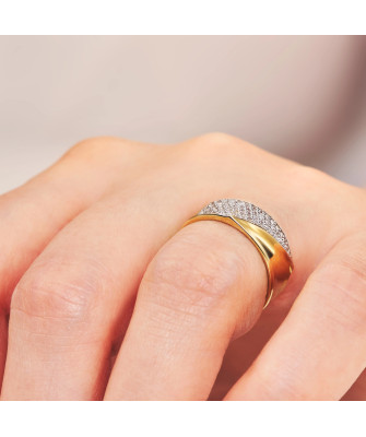 Gold ring – wide band with cubic zirconia 8k