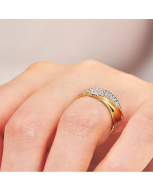 Gold ring – wide band with cubic zirconia 8k