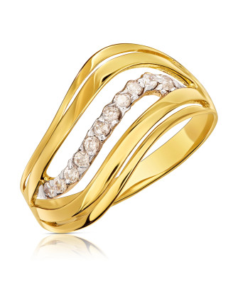 Gold ring with cubic zirconia 8k wide wave
