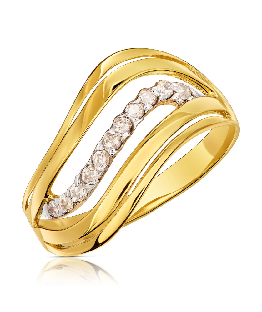 Gold ring with cubic zirconia 8k wide wave