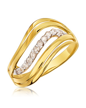 Gold ring with cubic zirconia 8k wide wave