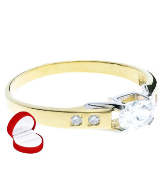 Gold engagement ring 8k classic design white zircons