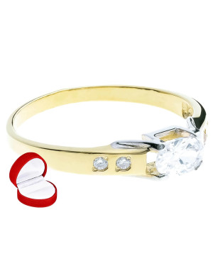 Gold engagement ring 8k classic design white zircons
