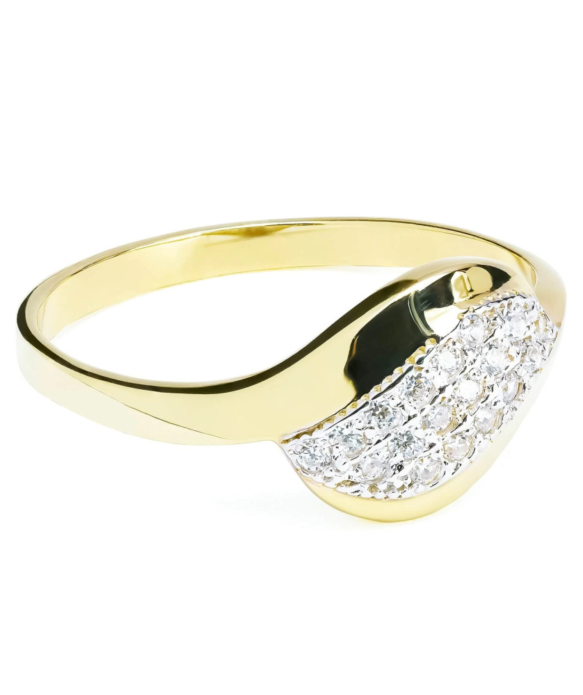 Gold ring with cubic zirconia 8k wave