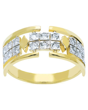 Wide gold ring with cubic zirconia
