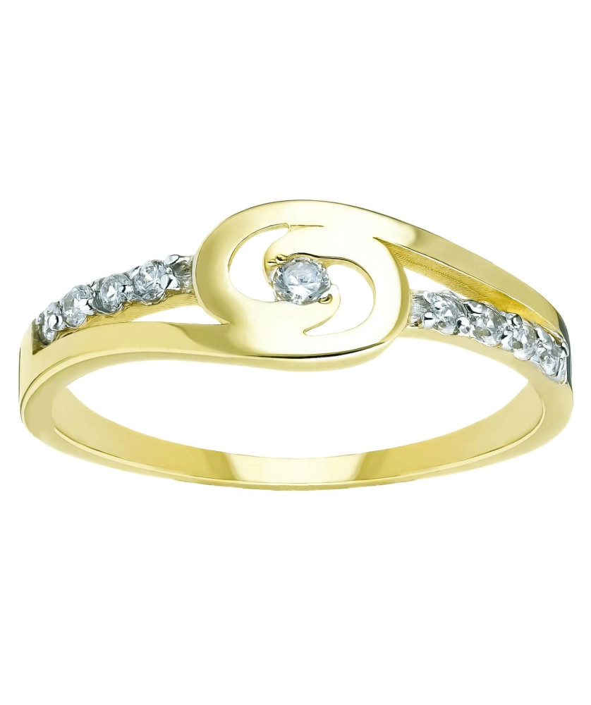 Gold ring with zirconia interwoven pattern