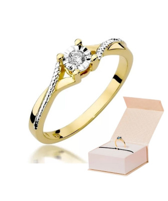 Złoty Pierścionek 14k z diamentem brylant 0,08ct