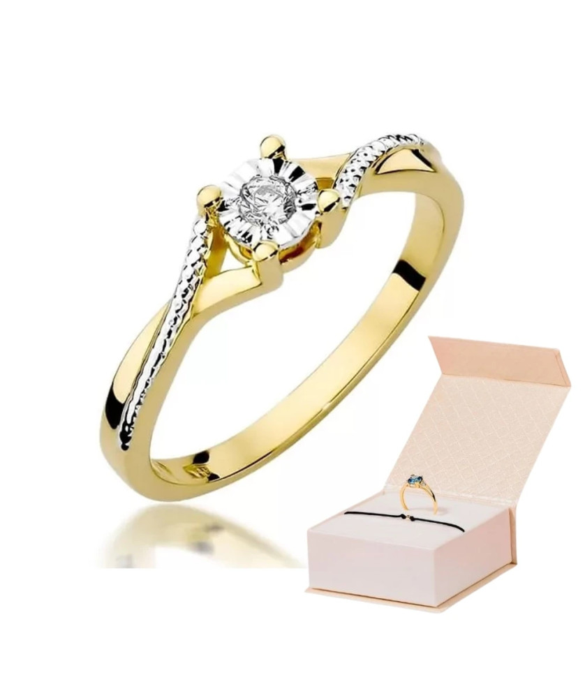 Złoty Pierścionek 14k z diamentem brylant 0,08ct