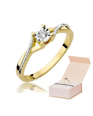 Złoty Pierścionek 14k z diamentem brylant 0,08ct