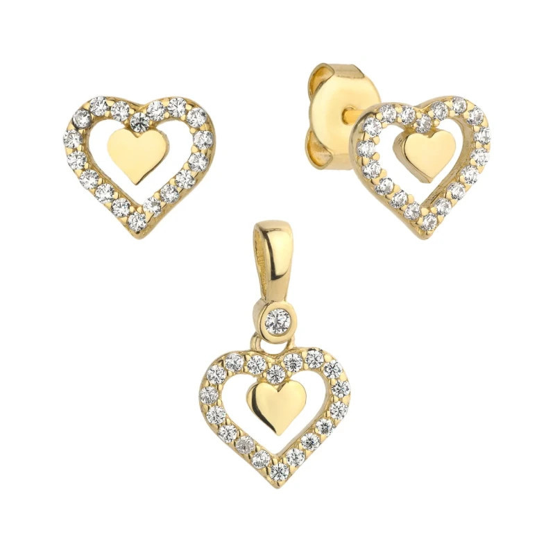 ⭐ Set of earrings + heart pendant with a heart studded with zircons ♥ GoldJewellery
