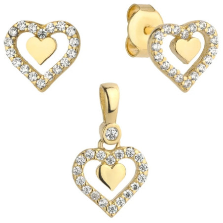 ⭐ Set of earrings + heart pendant with a heart studded with zircons ♥ GoldJewellery