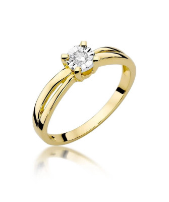 Złoty Pierścionek 14k z diamentem brylant 0,08ct