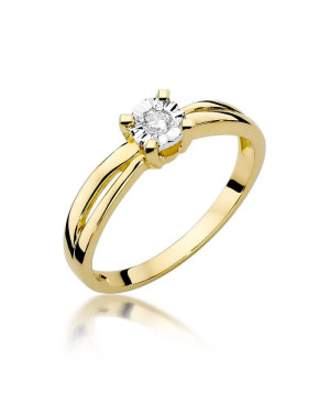 Złoty Pierścionek 14k z diamentem brylant 0,08ct