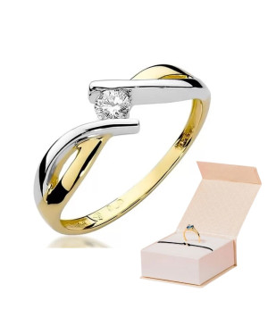 Złoty Pierścionek 14k z diamentem brylant 0,10ct
