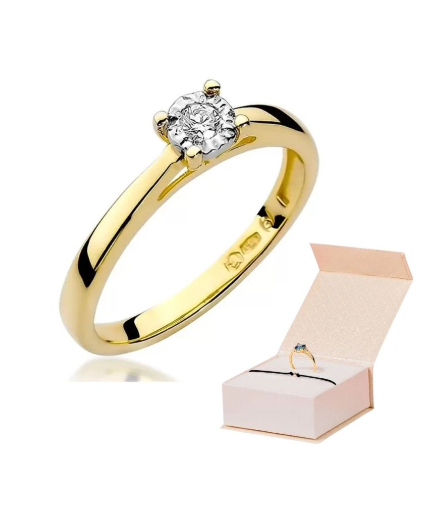 Złoty Pierścionek 14k z diamentem brylant 0,08ct