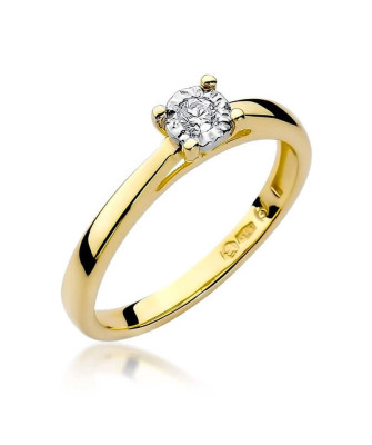 Złoty Pierścionek 14k z diamentem brylant 0,08ct