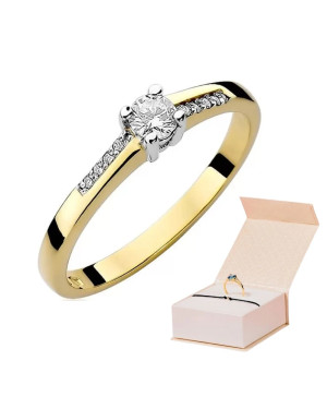 Złoty Pierścionek 14k z diamentem brylant 0,19ct