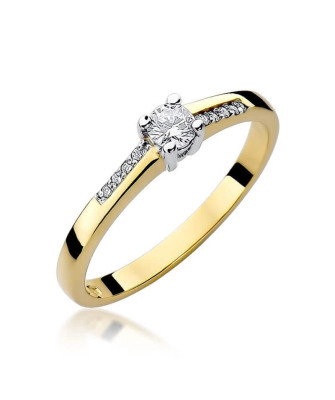 Złoty Pierścionek 14k z diamentem brylant 0,19ct
