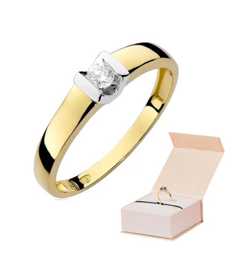 Złoty Pierścionek 14k z diamentem brylant 0,10ct