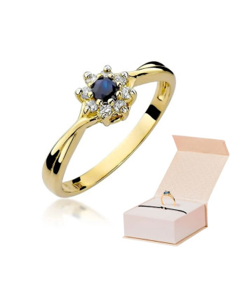 Złoty Pierścionek 14k z diamentem szafir 0,15ct