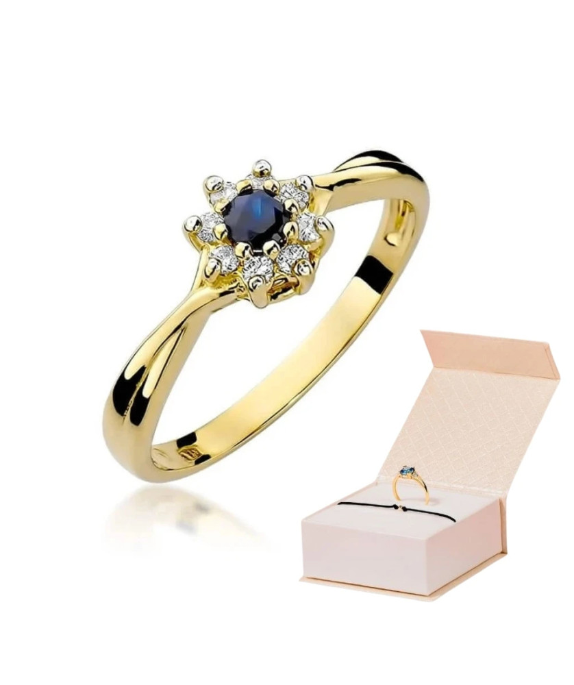 Złoty Pierścionek 14k z diamentem szafir 0,15ct