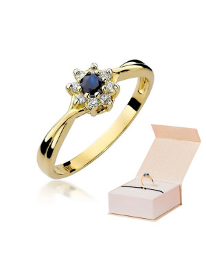 Złoty Pierścionek 14k z diamentem szafir 0,15ct