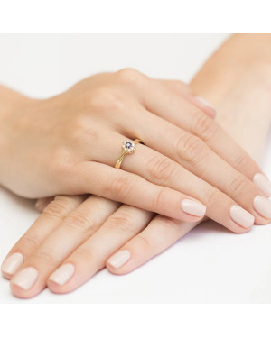 Złoty Pierścionek 14k z diamentem szafir 0,15ct