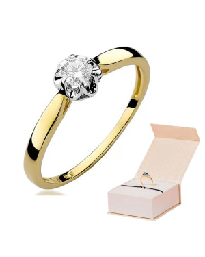 Złoty Pierścionek 14k z diamentem brylant 0,15ct