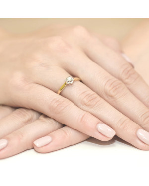 Złoty Pierścionek 14k z diamentem brylant 0,15ct