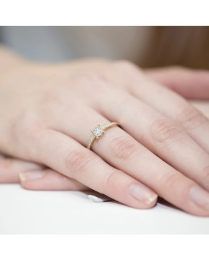Złoty Pierścionek 14k z diamentem brylant 0,12ct