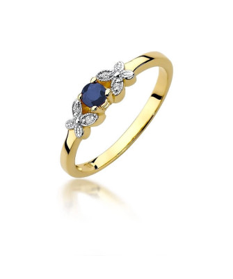 Złoty Pierścionek 14k z diamentem szafir 0,15ct