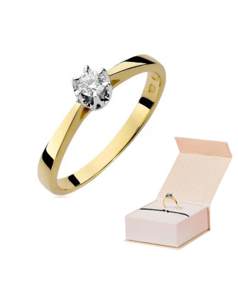 Złoty Pierścionek 14k z diamentem brylant 0,12ct