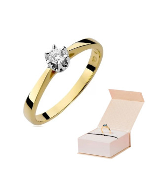 Złoty Pierścionek 14k z diamentem brylant 0,12ct