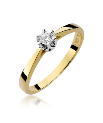 Złoty Pierścionek 14k z diamentem brylant 0,12ct