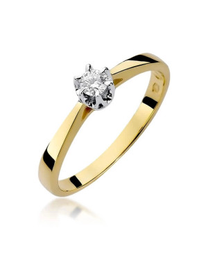 Złoty Pierścionek 14k z diamentem brylant 0,12ct