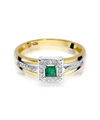 Złoty Pierścionek 14k z diamentem szmaragd 0,15ct