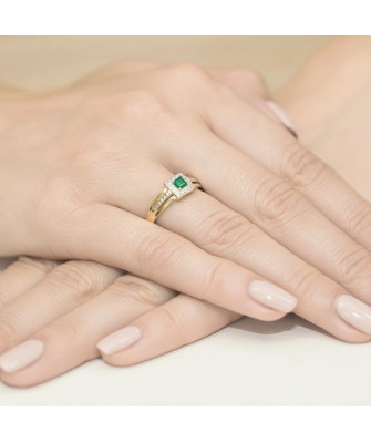 Złoty Pierścionek 14k z diamentem szmaragd 0,15ct