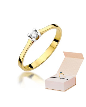Złoty Pierścionek 14k z diamentem brylant 0,09ct