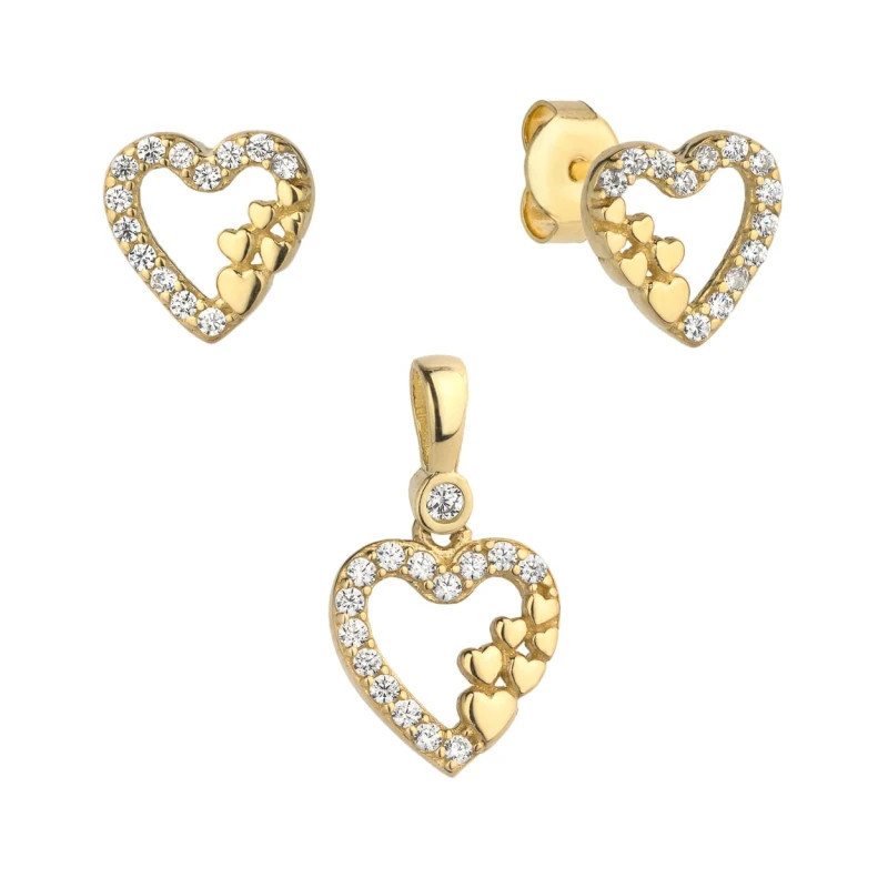 ⭐ Set of earrings + pendant, six gold hearts in a heart studded with zircons ♥ GoldJewellery ⭐ Set of earrings + pendant, six gold hearts in a heart studded with zircons ♥ GoldJewellery