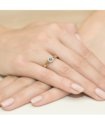 Złoty Pierścionek 14k z diamentem tanzanit 0,15ct