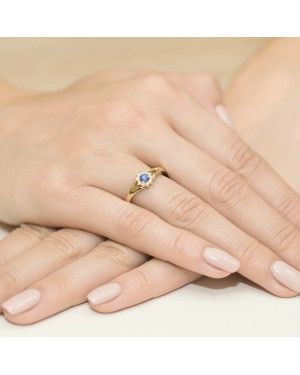 Złoty Pierścionek 14k z diamentem tanzanit 0,15ct