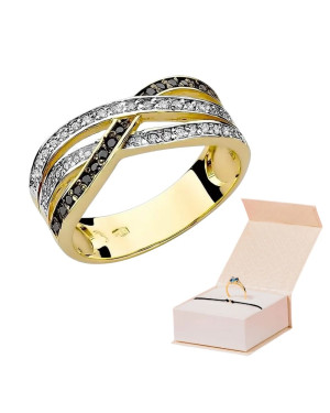 14k Gold Ring with Brilliant Diamond White 0.18 Black 0.09ct