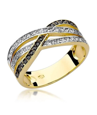 14k Gold Ring with Brilliant Diamond White 0.18 Black 0.09ct
