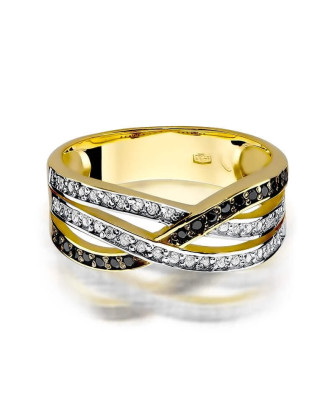 14k Gold Ring with Brilliant Diamond White 0.18 Black 0.09ct