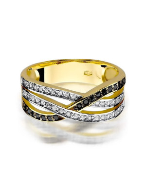 14k Gold Ring with Brilliant Diamond White 0.18 Black 0.09ct